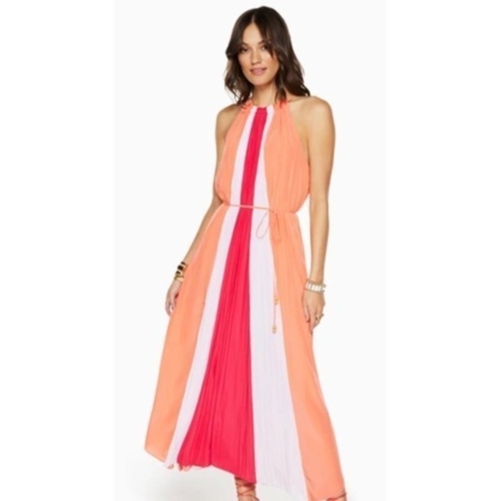 Ramy Brook Kat Maxi Dress Women L Orange Red White‎ Color Block Stripe  Resort